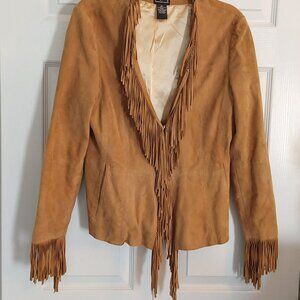 INC faux suede fringe cognac brown satin lined jacket